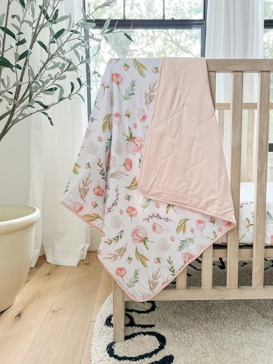 Bamboo Quilted Blanket in Peonies and Roses