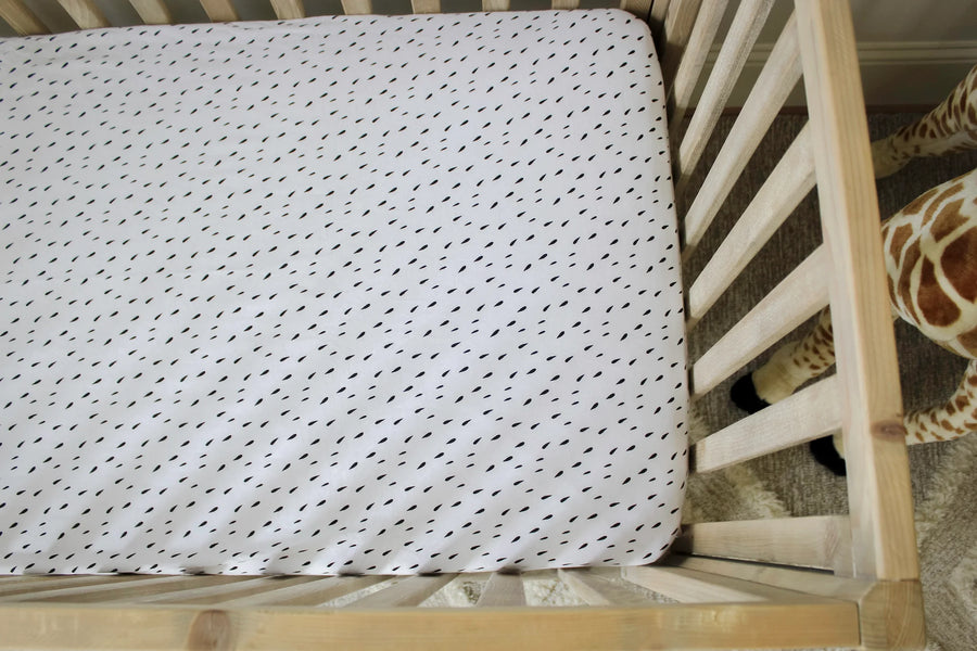Raindrops Mini Crib Sheet| Black White Cotton Mini Crib Sheets