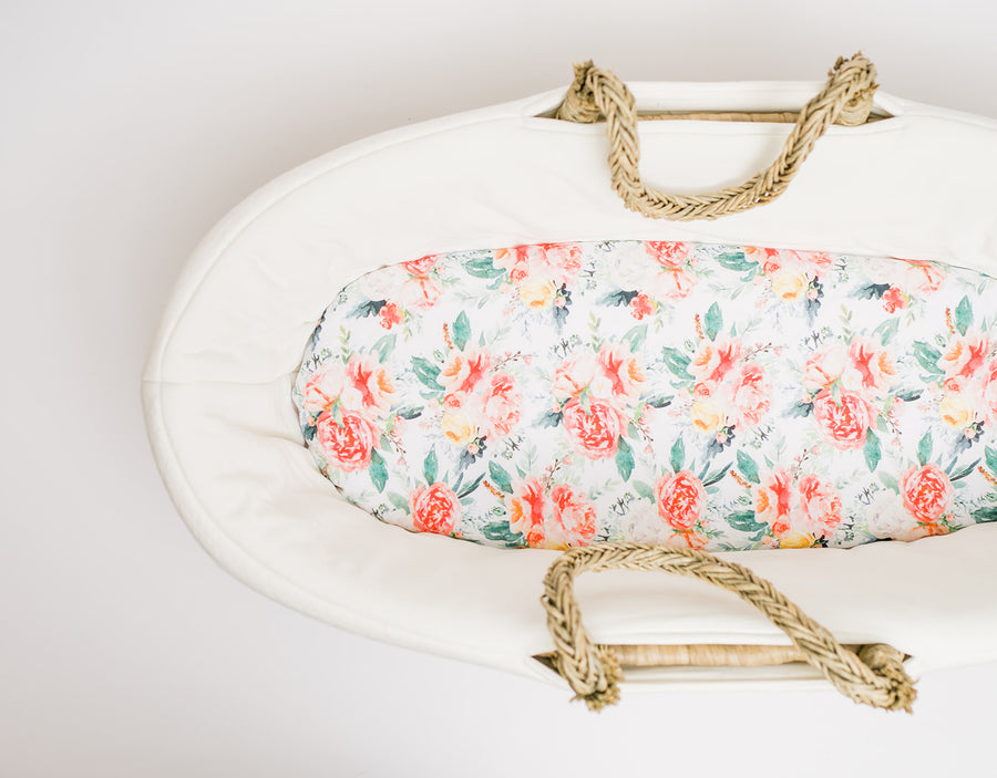 summer infant bassinet sheets NODNAL CO. Pink Floral Bassinet Fitted Sheet Set 3 Pack 100% Jersey Cotton for Baby Girl