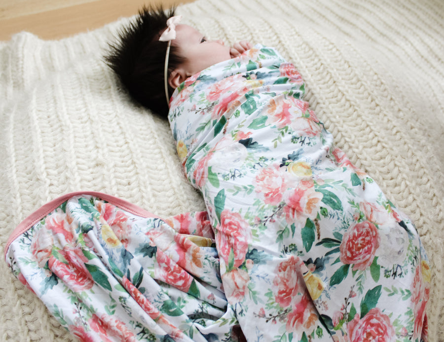 Bamboo Swaddle Blanket in Peonies and Roses