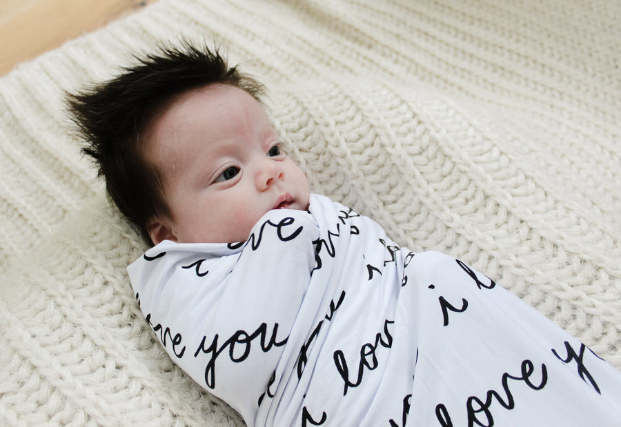 Bamboo Swaddle Blanket in I Love You
