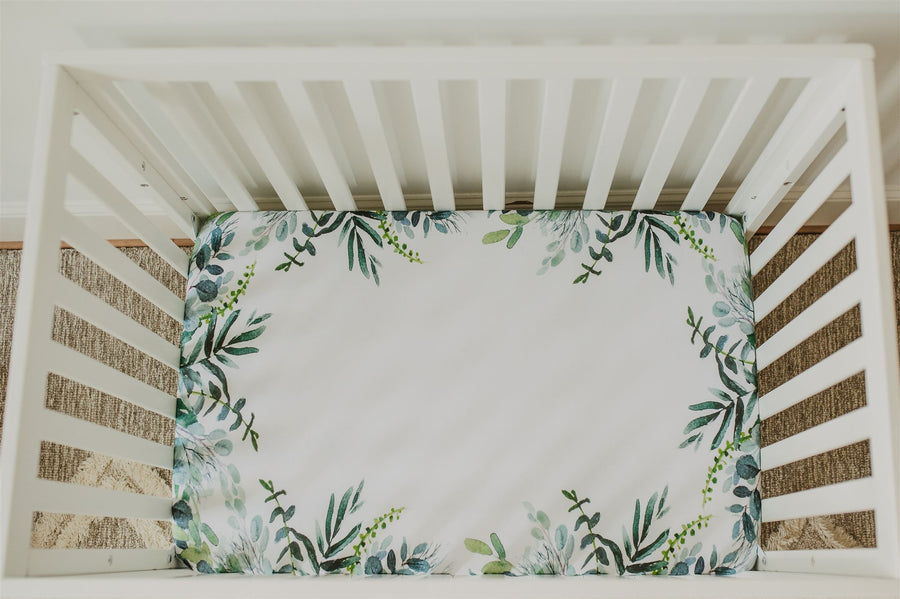 succulent crib sheet Luscious Greens Boarder Fitted Crib Sheet