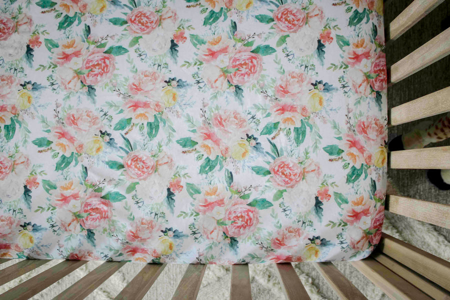 Peonies and Roses Fitted Crib Sheet